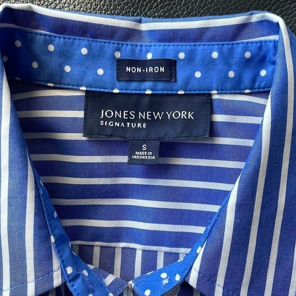 Jones New York Dress Women Size S Blue White Striped Button Front Shirt Dress - Picture 3 of 12